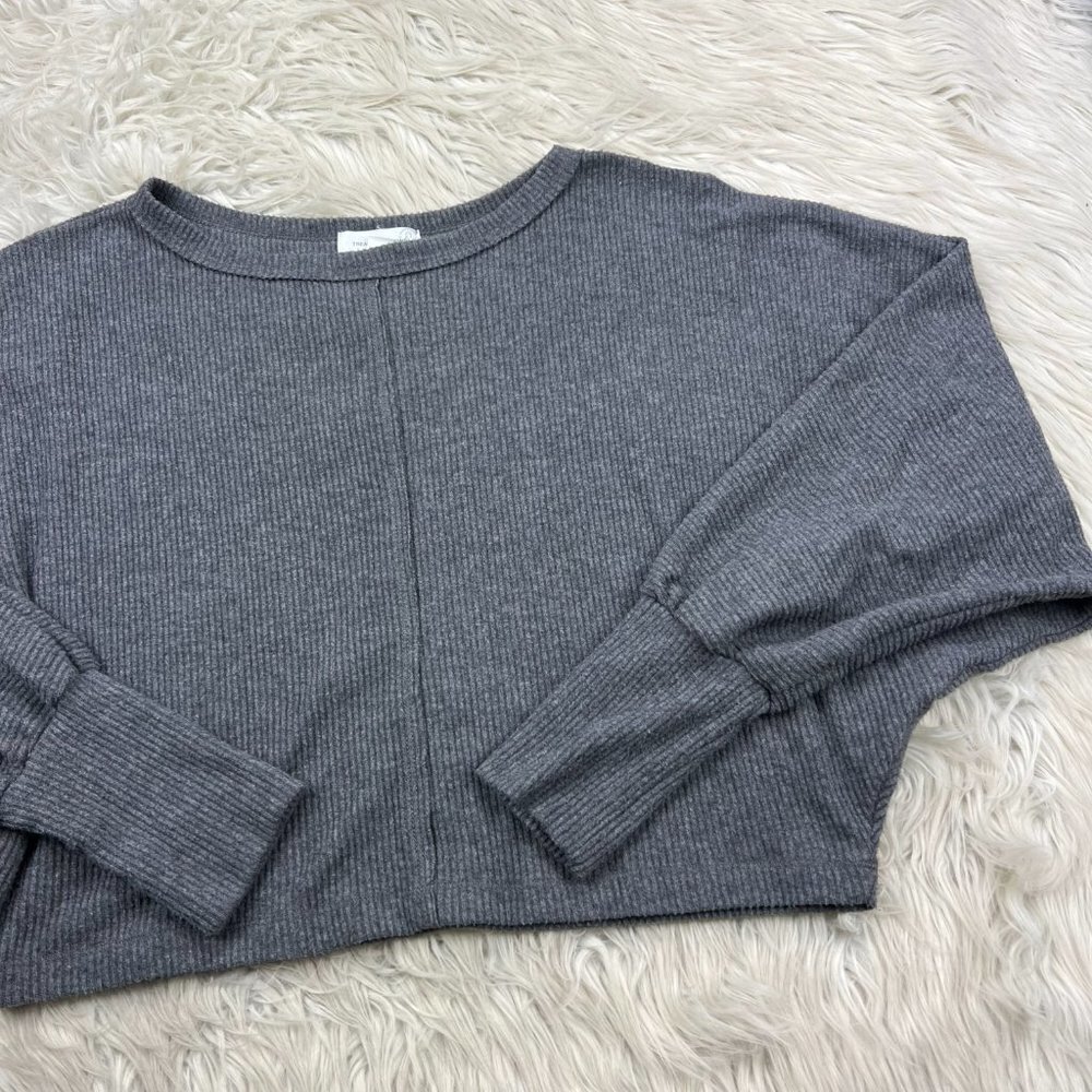Treasure & Bond‎ Ribbed Plush Knit Cropped Balloon Sleeve Top